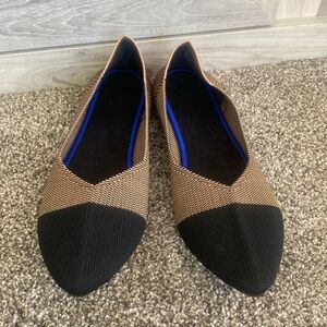 Pointed Toe Ballet Flats Size 38 Camel Captoe Woven Fabric Upper Slip On